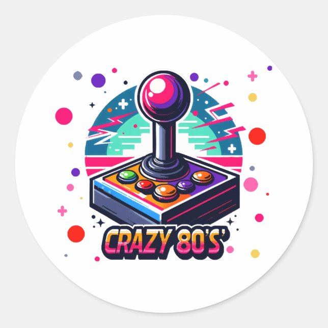 crazy 80s old School Style Classic Round Sticker (Front)