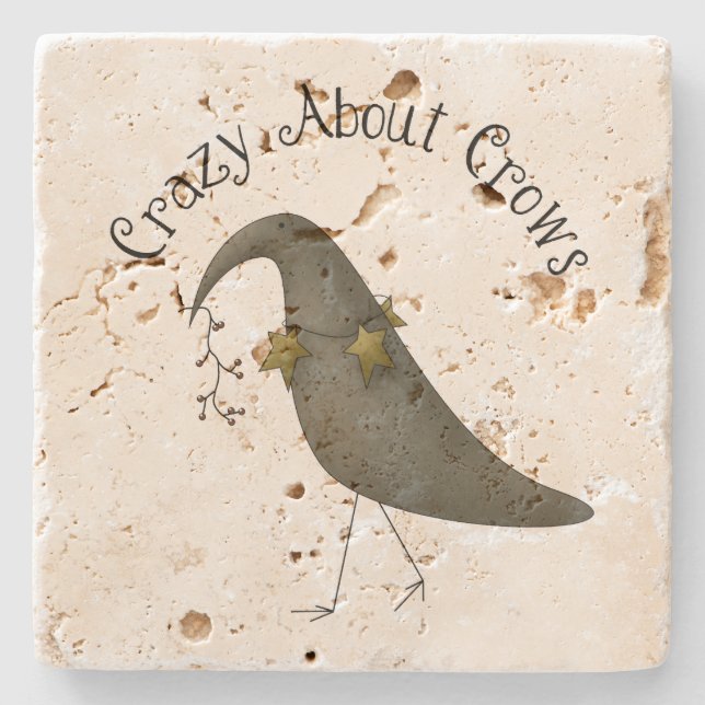 Crazy About Crows Primitive Country Crow Stone Coaster (Front)