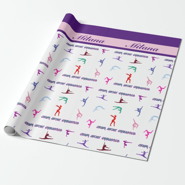 Crazy About Gymnastics Wrapping Paper (Unrolled)