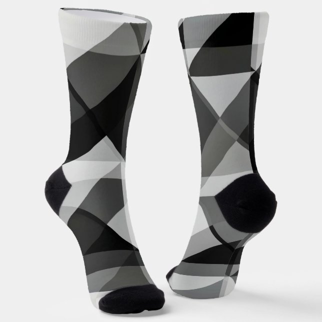 Crazy Abstract Argyle Socks in Black and Grey (Angled)