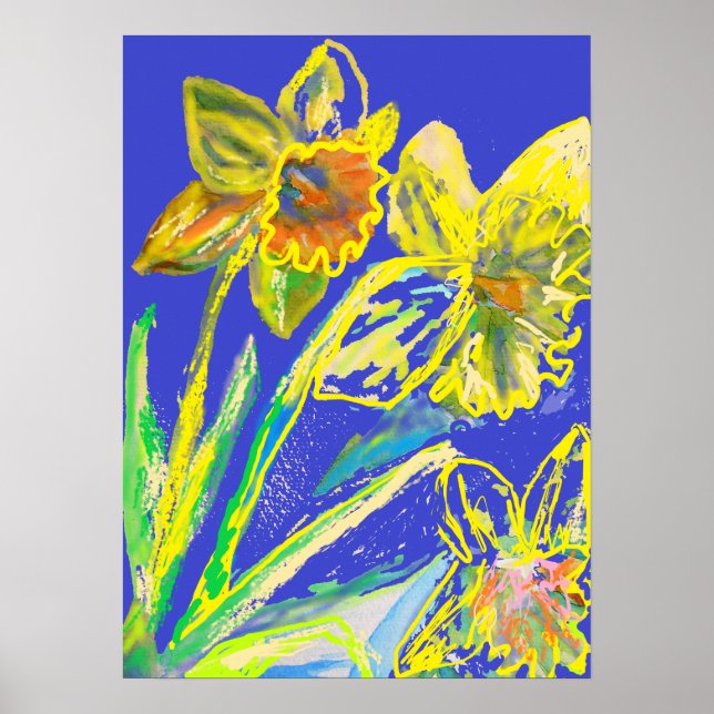 Crazy Abstract Daffodil Spring Garden Art Poster (Front)