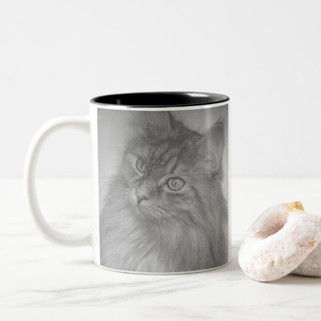 Crazy And Cute Kitty Two-Tone Coffee Mug (With Donut)