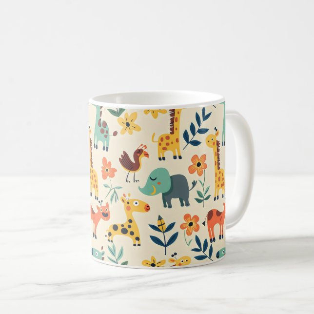 Crazy Animals Colourful Pattern Coffee Mug (Front Right)