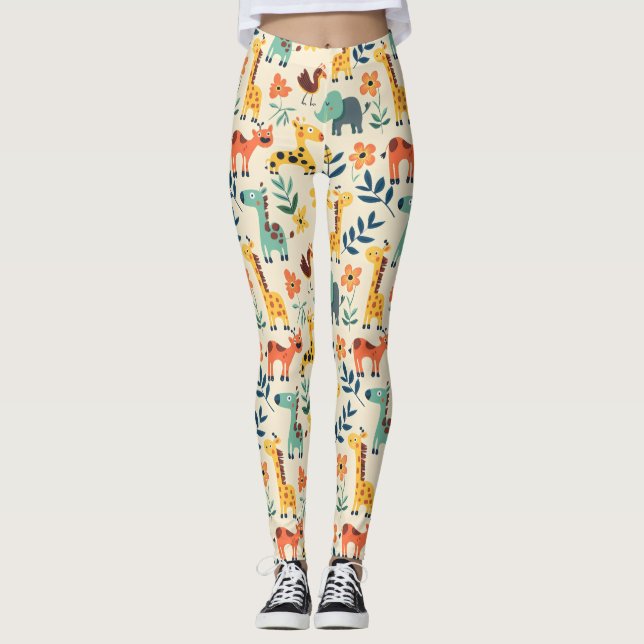 Crazy Animals Colourful Pattern Leggings (Front)