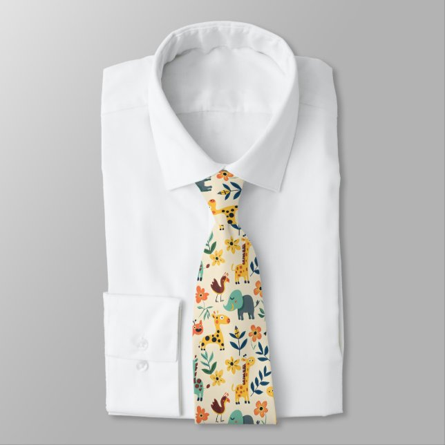 Crazy Animals Colourful Pattern Tie (Tied)