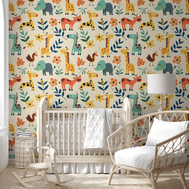 Crazy Animals Colourful Pattern Wallpaper (Kids)