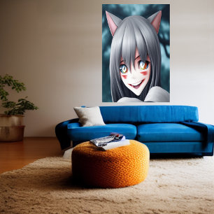 Crazy anime cat girl   AI Art Poster