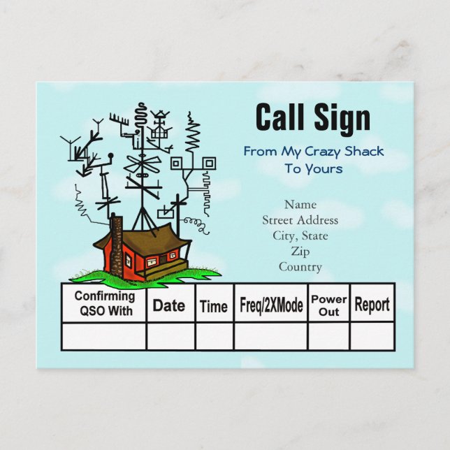 Crazy Antenna Ham Radio Shack QSL Cards (Front)