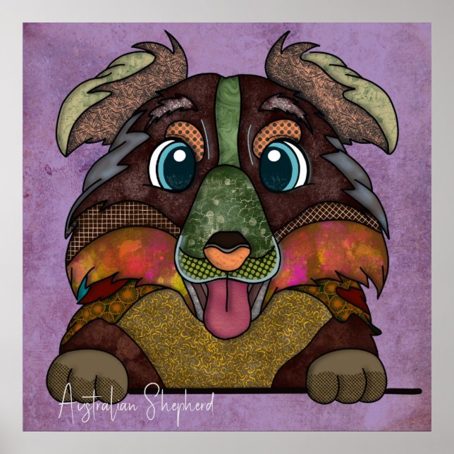  Crazy Australian Shepherd dog face-hand-painted  Poster (Front)