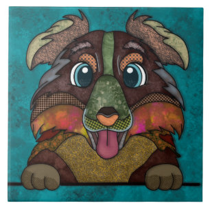 Crazy Australian Shepherd ugly dog face Ceramic Tile