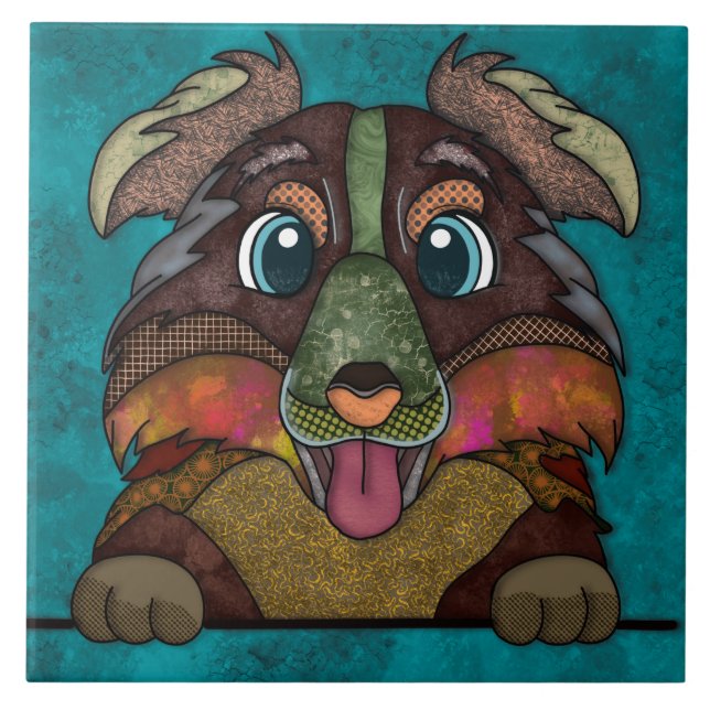  Crazy Australian Shepherd ugly dog face  Ceramic Tile (Front)