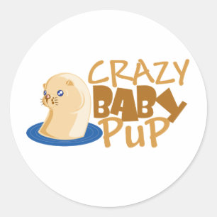 crazy baby otter classic round sticker