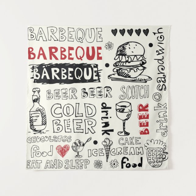 crazy barbeque doodles tapestry (Front)