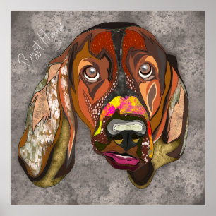 Crazy Basset Hound dog face hand-painted  Poster