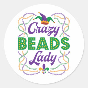 Crazy Beads Lady Mardi Gras Bead Lover Classic Round Sticker