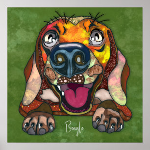 Crazy Beagle dog face hand-painted Poster