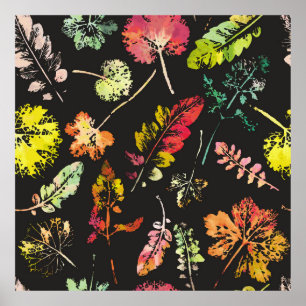 crazy beautiful watercolor pattern of leaves. hand poster