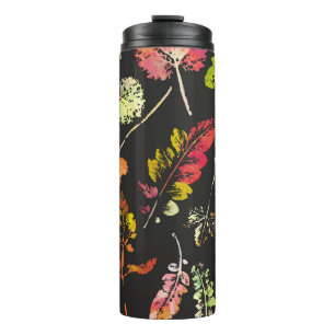 crazy beautiful watercolor pattern of leaves. hand thermal tumbler