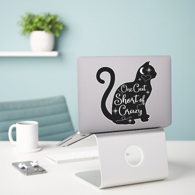 crazy black cat Sticker (Laptop On Desk)