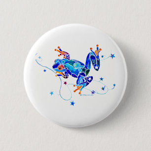 CRAZY BLUE TREE FROGS 6 CM ROUND BADGE