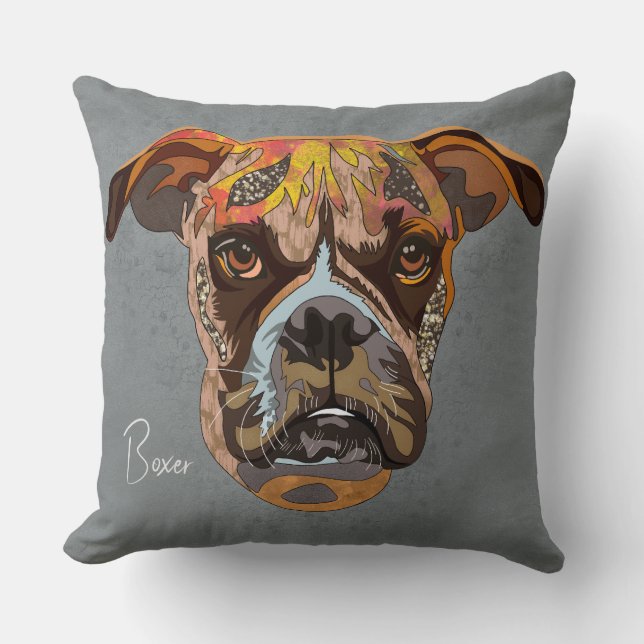 Crazy Boxer hand-painted  Cushion (Front)