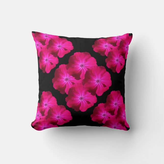 Crazy Bright Cerise Pink Flowers Cushion (Front)