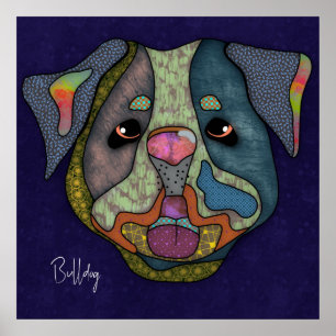  Crazy Bulldog dog face-hand-painted  Poster