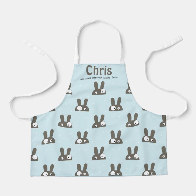 Crazy bunnies 🐰 blue 2 x custom text apron (Front)