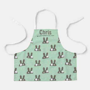 Crazy bunnies green, custom text apron