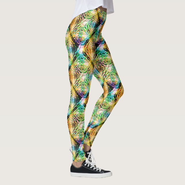 Crazy burnt colourful texture, abstract squares    leggings (Right)