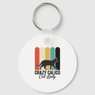 Crazy Calico Cat Lady Vintage Retro Cat Design_1 Key Ring