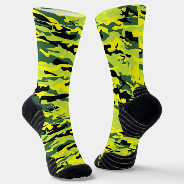 Crazy Camouflage Green Socks (Angled)