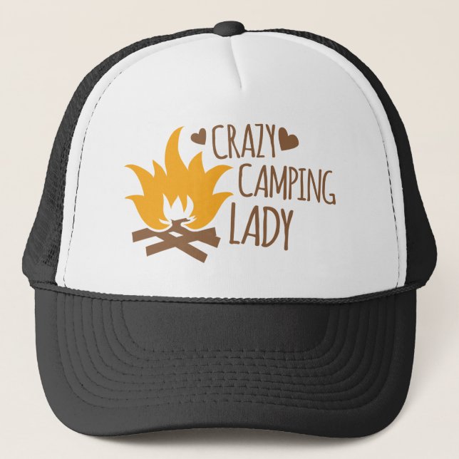 Crazy Camping Lady Trucker Hat (Front)
