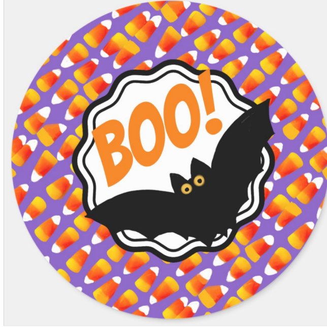 Crazy Candy Corn Black Bat Boo! Square Sticker (Personalize it!)