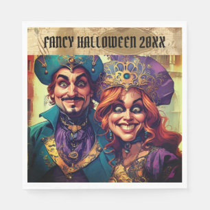 Crazy Caricature couple dressed up in purple Napkin