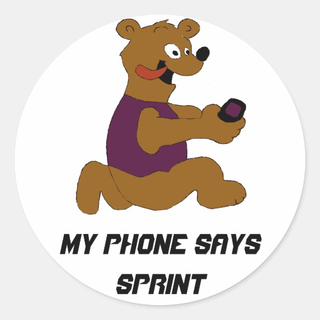 Crazy Cartoon Bear With Cell Phone Classic Round Sticker (Front)