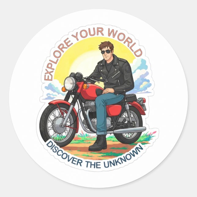 🔥 Crazy Cartoon Biker Speed Ride Action Classic Round Sticker (Front)