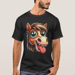 Crazy Cartoon Horse Face Funny Goofy Tongue Out Co T-Shirt