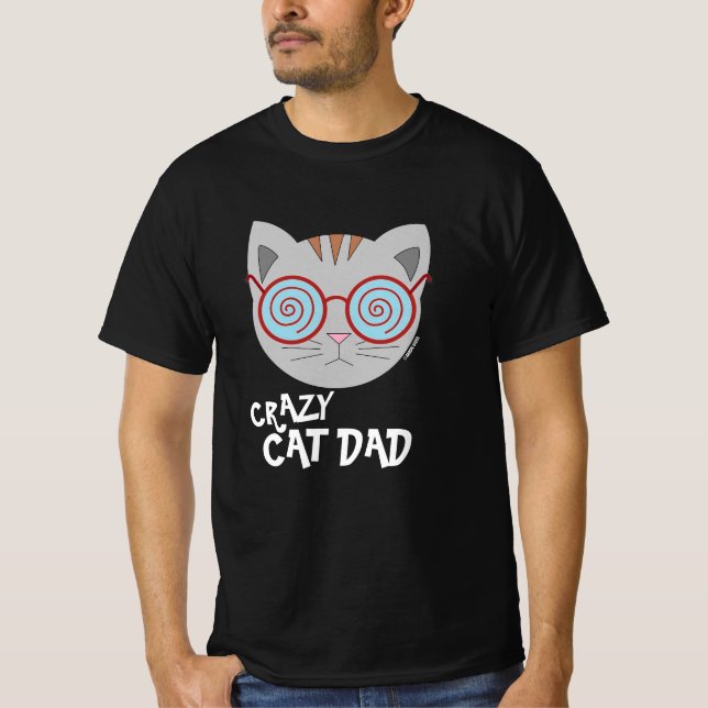 CRAZY CAT DAD Eyeglasses Cat Black T Shirt (Front)