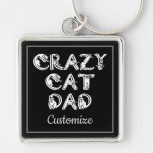 Crazy Cat Dad White Logo Key Chain