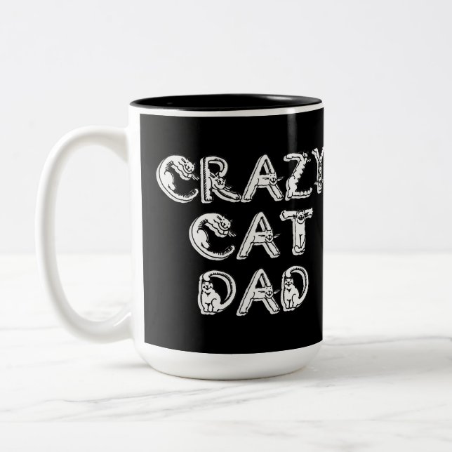 Crazy Cat Dad White Logo Two-Tone Coffee Mug (Left)