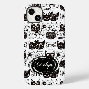 Crazy Cat Faces Pattern iPhone 14 Plus Case