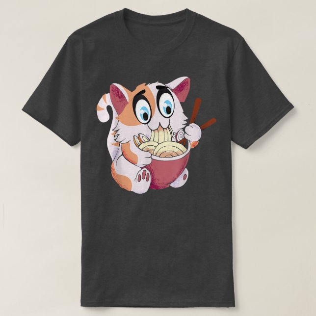 Crazy Cat Freaking Cat Isst Ramen Pasta Soup Kitte T-Shirt (Design Front)