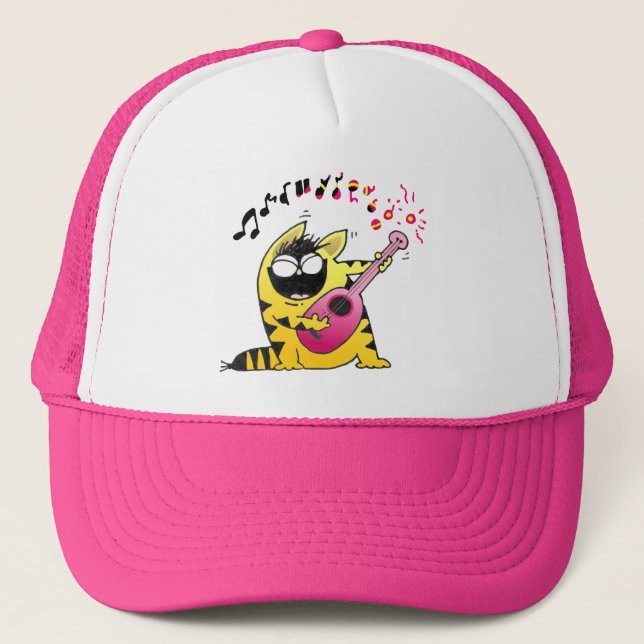 Crazy Cat Guitarist Trucker Hat (Front)