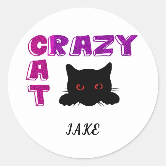 "CRAZY CAT" KIDS STICKERS. CLASSIC ROUND STICKER (Front)