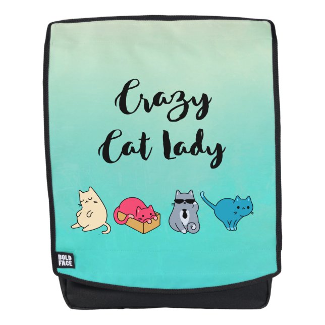 Crazy Cat Lady and 4 Cute Cats Backpack (Front)