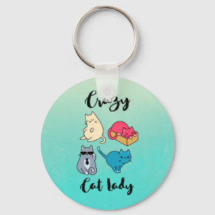 Crazy Cat Lady and 4 Cute Cats Key Ring
