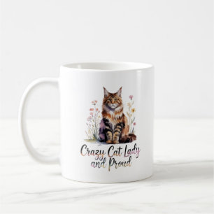 Crazy Cat Lady And Proud Maine Coon Floral Coffee  Mug