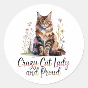 Crazy Cat Lady And Proud Maine Coon Floral Sticker