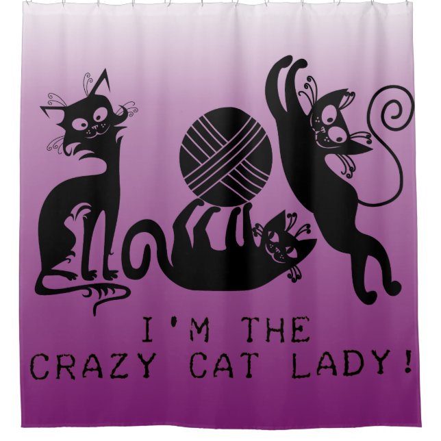 Crazy Cat Lady Black Cats With Yarn Shower Curtain (Front)